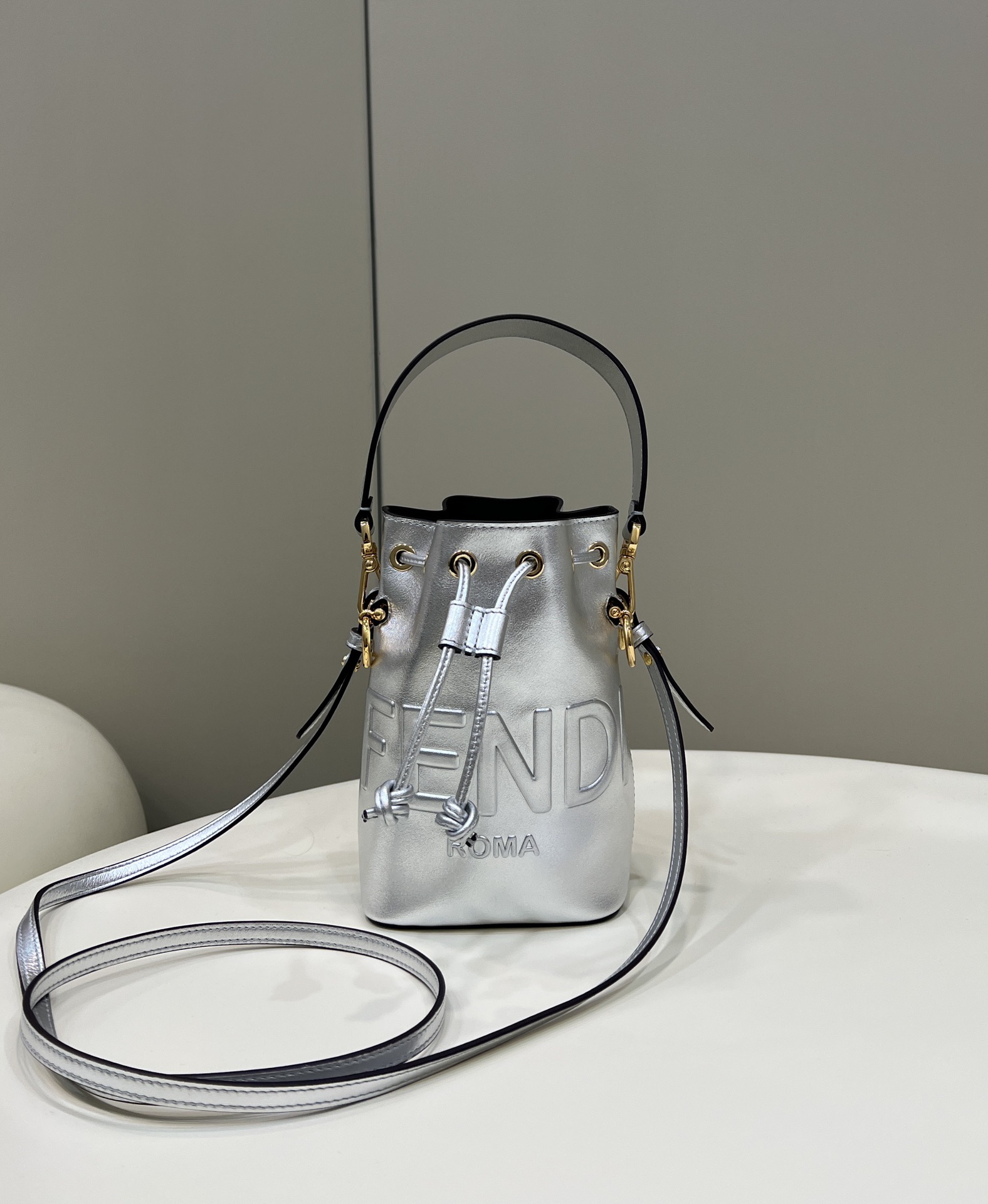 Fendi Mini Mon Tresor Leather Shoulder Bag Silver